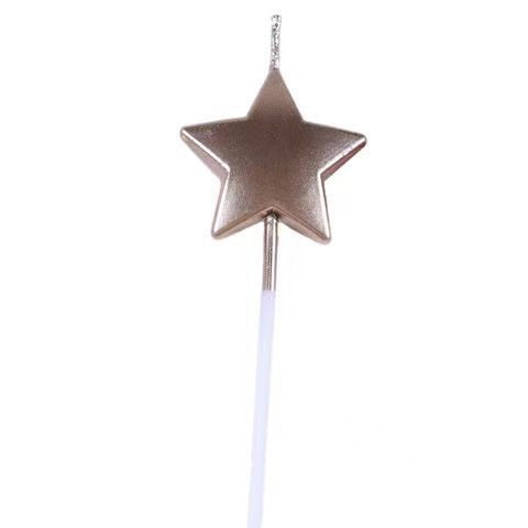 Lumanare de Tort in Forma de Steluta, Decorativa cu Finisaj Lucios, Parafina cu Suport de Fixare, 8.5 cm, Roz Auriu