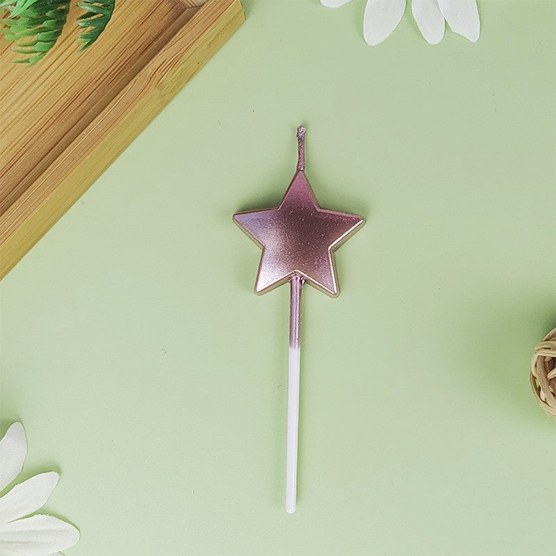 Lumanare de Tort in Forma de Steluta, Decorativa cu Finisaj Lucios, Parafina cu Suport de Fixare, 8.5 cm, Roz Auriu