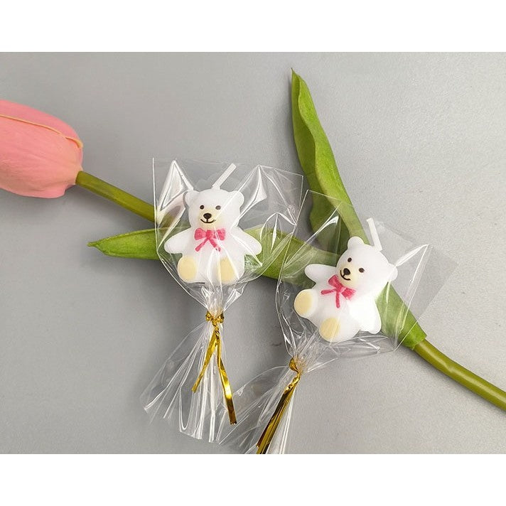 Lumanare de Tort, Model Ursulet cu Papion Rosu, Decoratiune Party Aniversare, Parafina, 8 x 3.2 cm, Alb