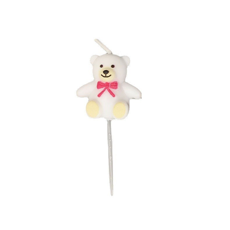 Lumanare de Tort, Model Ursulet cu Papion Rosu, Decoratiune Party Aniversare, Parafina, 8 x 3.2 cm, Alb