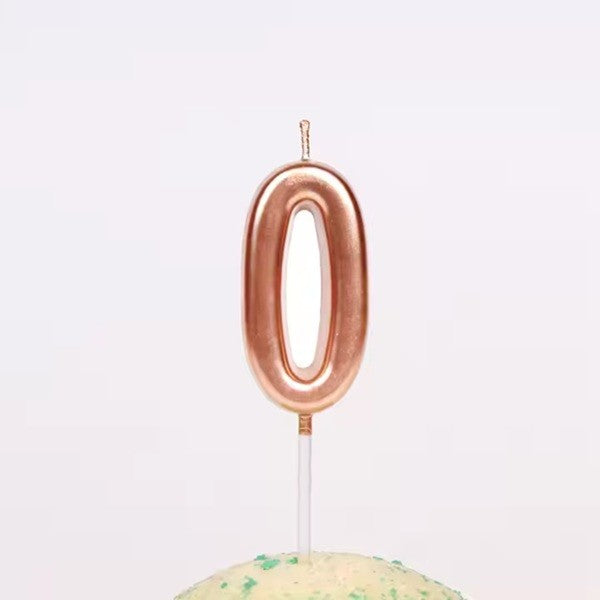 Lumânare de Tort, Model Cifră 0, Finisaj Rose Gold Lucios, Din Parafină, Party, 4.5 x 2.5 cm