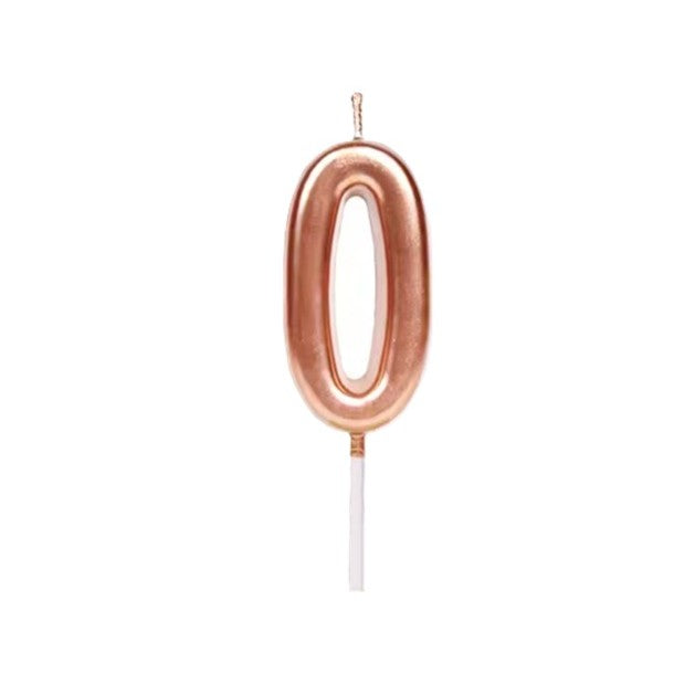 Lumânare de Tort, Model Cifră 0, Finisaj Rose Gold Lucios, Din Parafină, Party, 4.5 x 2.5 cm