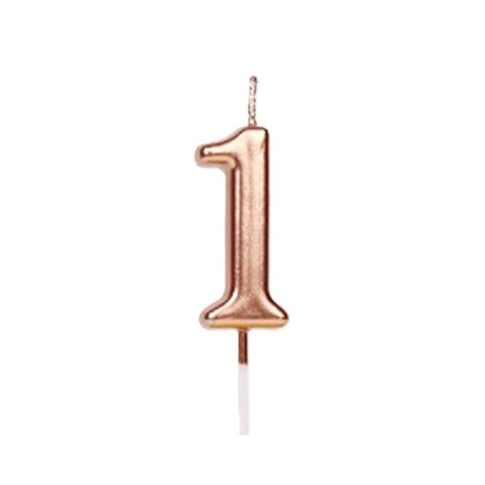 Lumanare de Tort Cifra 1, Decoratiune Aniversara cu Finisaj Lucios, Parafina, 4.5 x 2.5 cm, Rose Gold