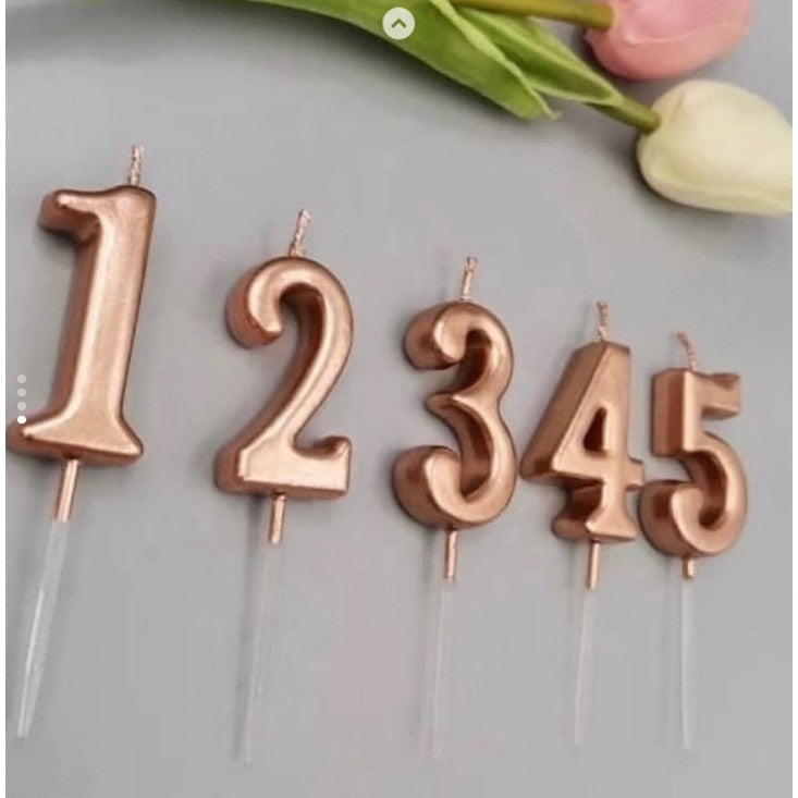 Lumanare de Tort, Model Cifra 2, Finisaj Lucios, Parafina, 4.5 x 2.5 cm, Rose Gold