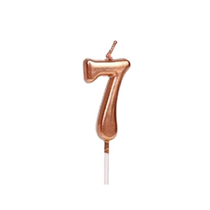 Lumânare de Tort Cifra 7, Decor Petrecere Aniversară, Finisaj Rose Gold Lucios, Parafină, 4.5 x 2.5 cm