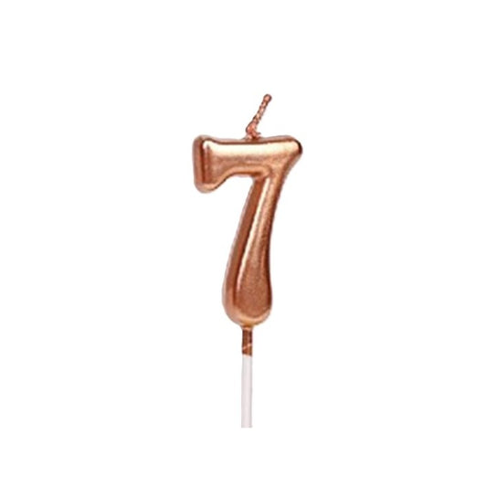 Lumânare de Tort Cifra 7, Decor Petrecere Aniversară, Finisaj Rose Gold Lucios, Parafină, 4.5 x 2.5 cm