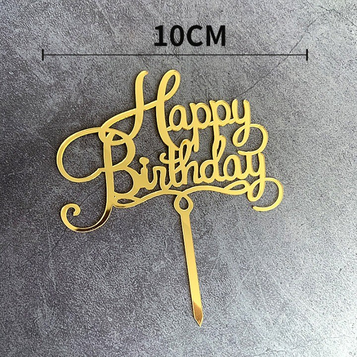 Topper Tort Happy Birthday, Decoratiune Aniversare Eleganta, Material Rezistent, 10 cm, Auriu