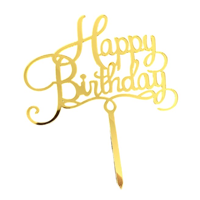 Topper Tort Happy Birthday, Decoratiune Aniversare Eleganta, Material Rezistent, 10 cm, Auriu