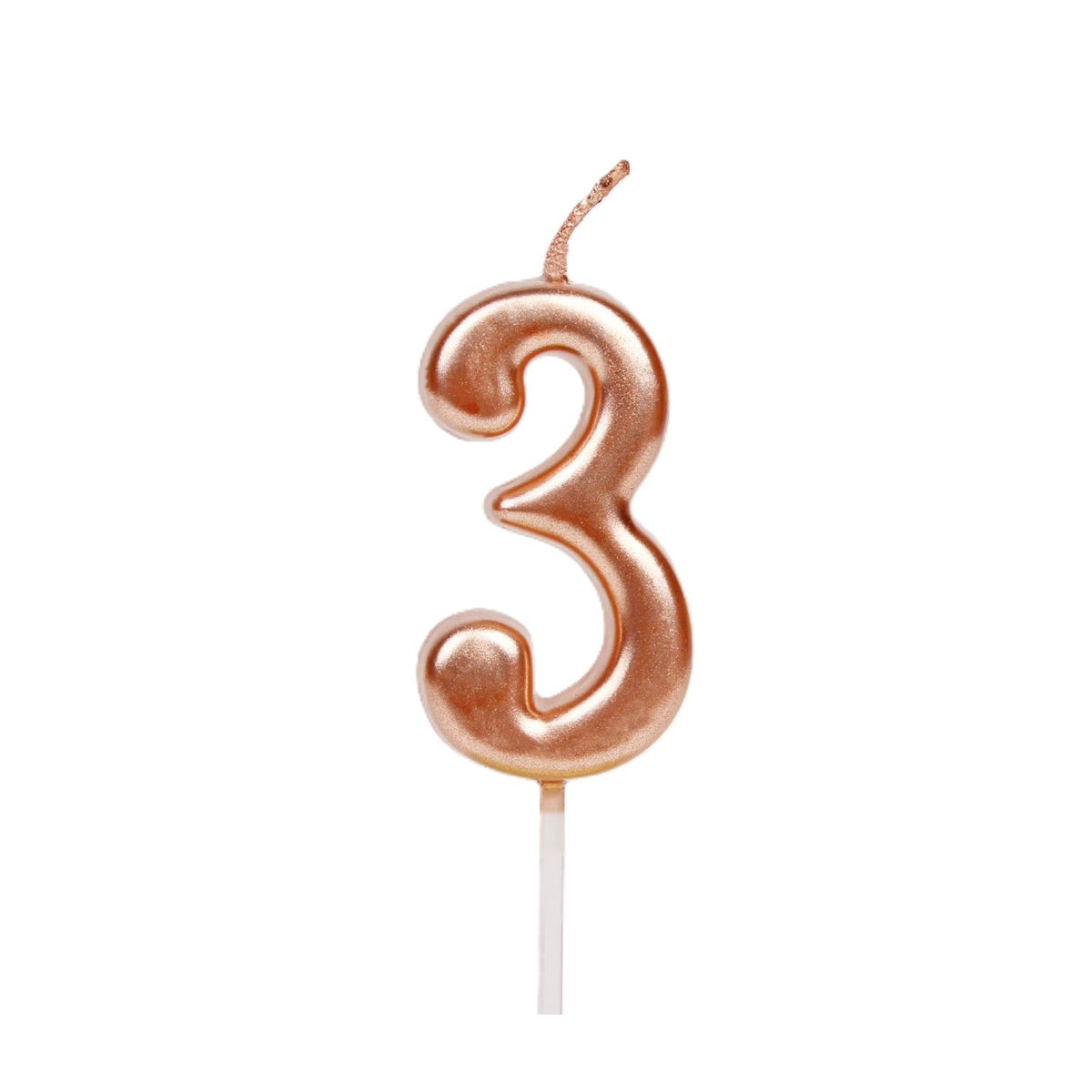 Lumânare de Tort Cifră 3, Party cu Finisaj Lucios, Parafină, 4.5 x 2.5 cm, Rose Gold