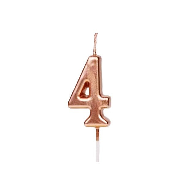 Lumânare de Tort, Model Cifră 4, Finisaj Lucios, Parafină, Rose Gold, 4.5 x 2.5 cm