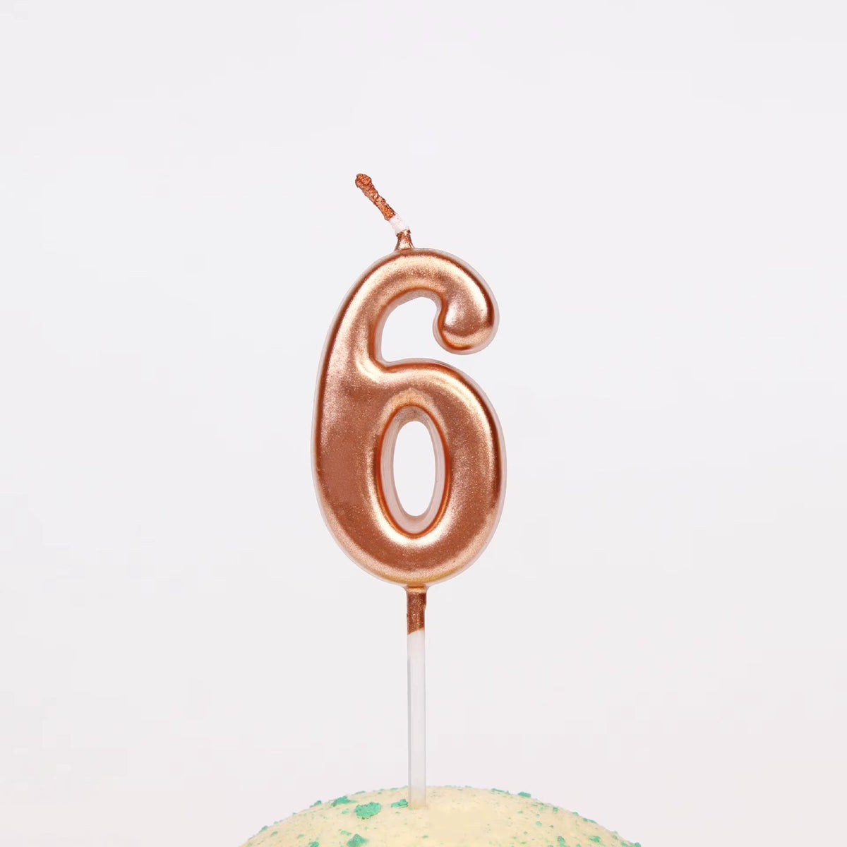 Lumânare de Tort Party, Model Cifră 6 pentru Aniversare, Finisaj Lucios, Parafină, 4.5 x 2.5 cm, Rose Gold