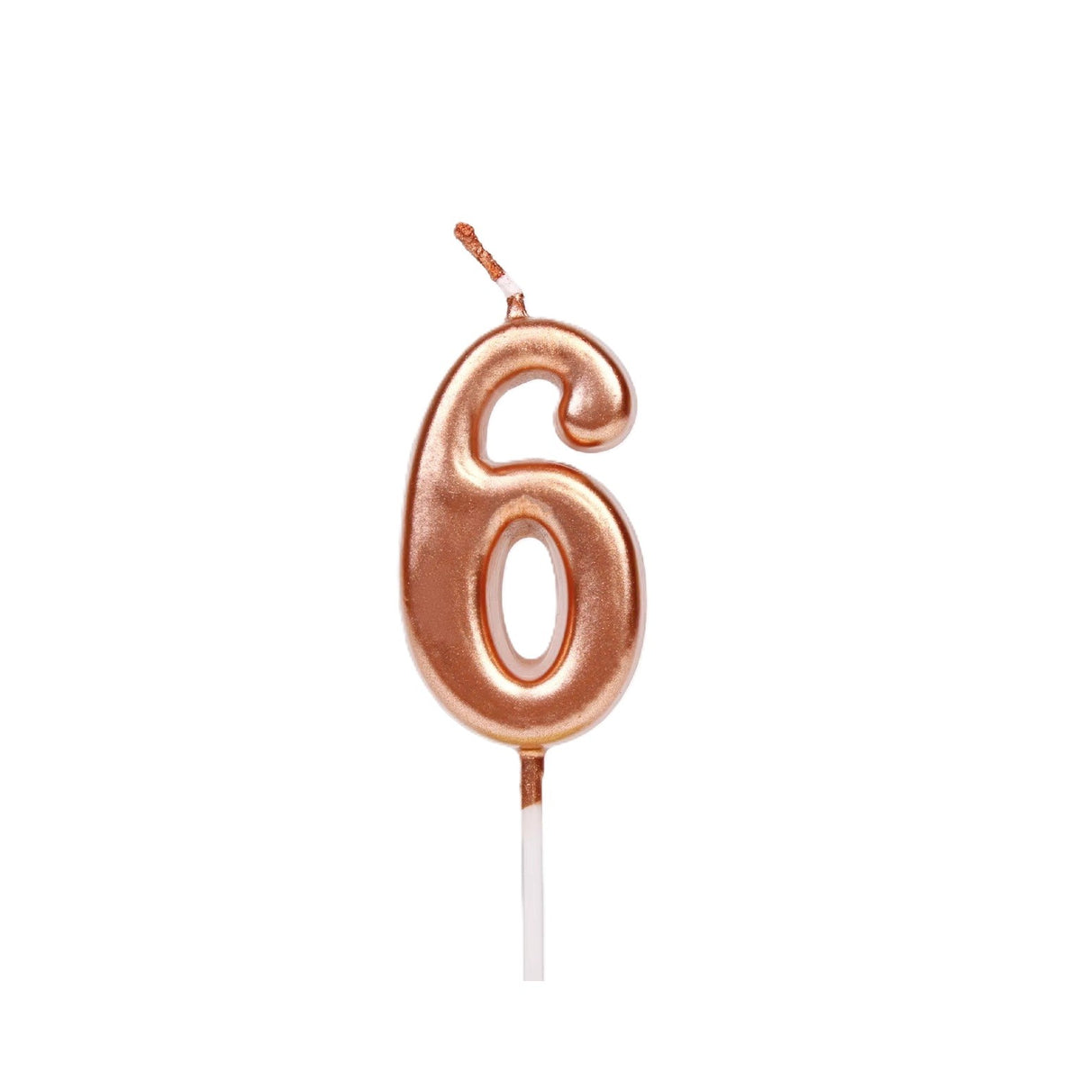 Lumânare de Tort Party, Model Cifră 6 pentru Aniversare, Finisaj Lucios, Parafină, 4.5 x 2.5 cm, Rose Gold