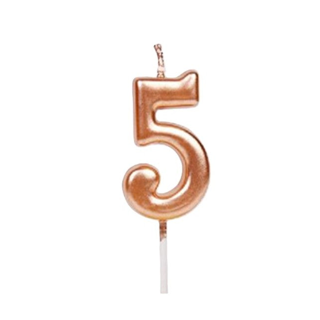 Lumânare de Tort, Model Cifră 5, Decor Petrecere cu Finisaj Lucios, Parafină, 4.5 x 2.5 cm, Rose Gold