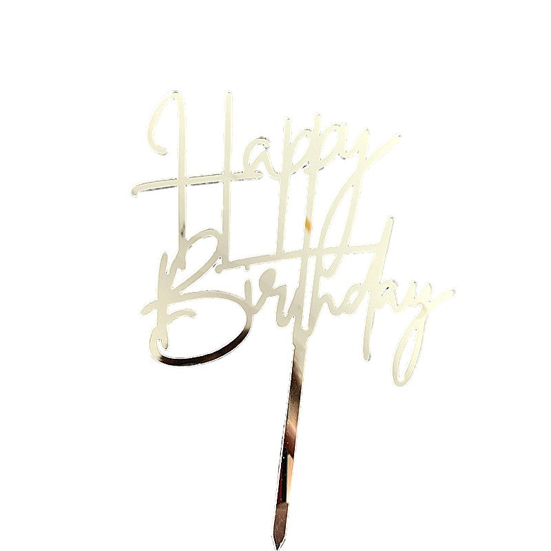 Topper Tort Happy Birthday, Decoratiune Aniversare Eleganta, Design Cursiv, Material Plastic Rezistent, Argintiu, 10 cm