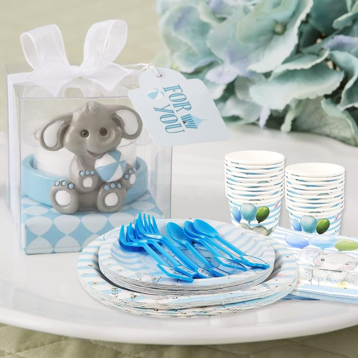 Servetele de Masa pentru Copii, Imprimeu Elefant, Hartie Absorbanta, 33 x 33 cm, Set 20 Bucati, Albastru