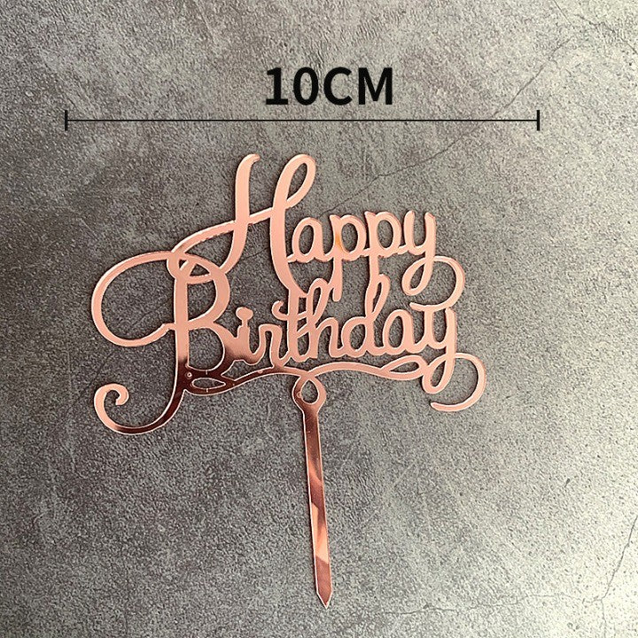 Topper Tort Happy Birthday, Decoratiune Aniversare, Design Elegant Cursiv, Material Durabil Reutilizabil, 10 cm, Roz