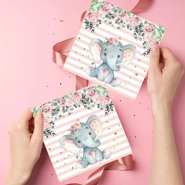 Servetele De Masa Pentru Petreceri Copii, Imprimeu Elefant, Hartie Absorbanta, Ideale Baby Shower Si Aniversari, Set 20 Bucati, 16.5 x 16.5 cm, Roz