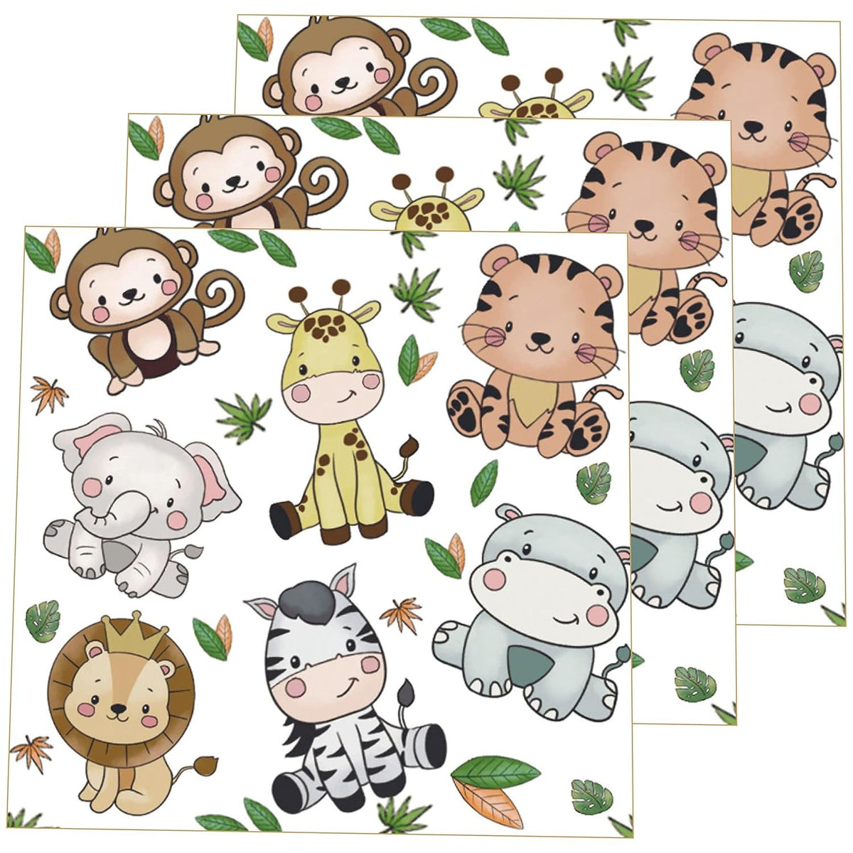 Set de 20 Șervețele de Masă pentru Copii, Imprimeu Jungle cu Animale, Hârtie Absorbantă, 16.5 x 16.5 cm, Multicolor