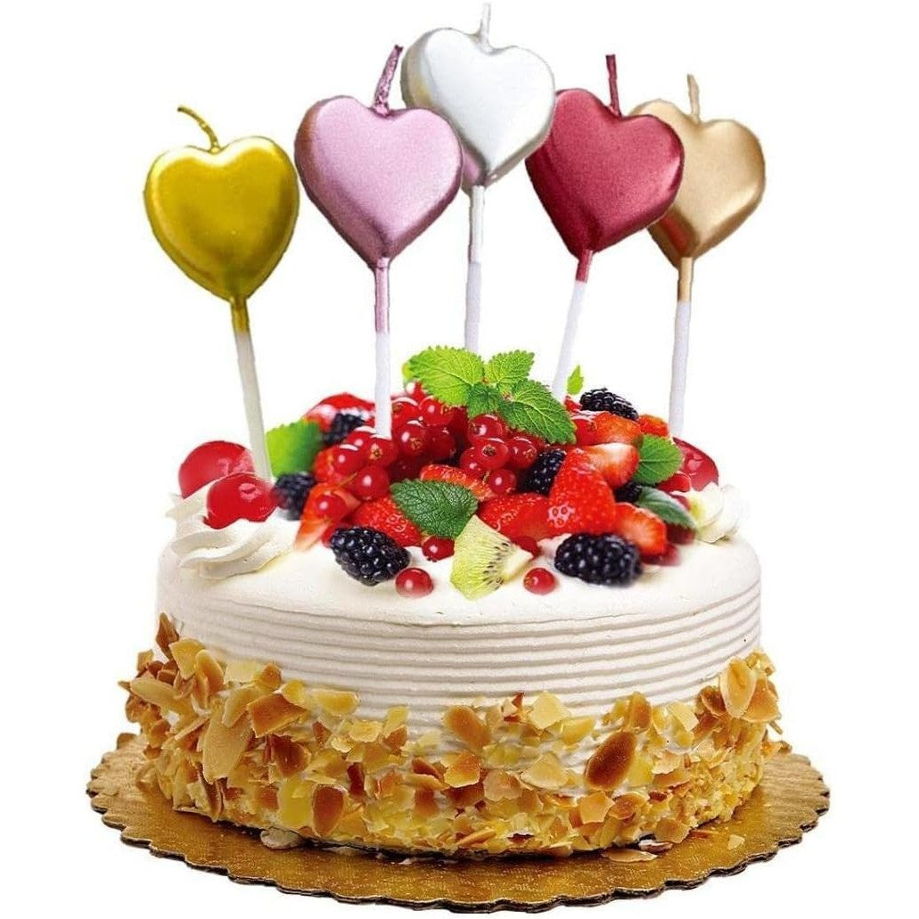 Lumânare De Tort În Formă De Inimă, Finisaj Lucios Cu Suport Pentru Fixare, Parafină, 8.5 x 3 cm, Auriu