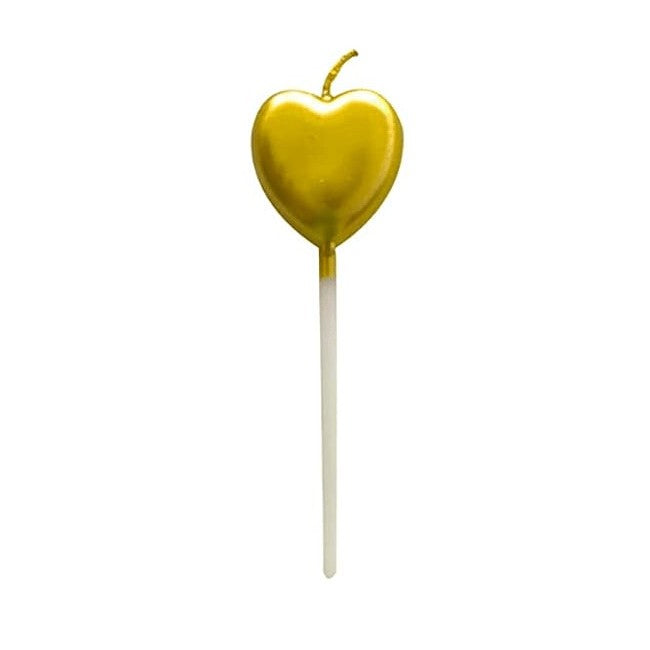 Lumânare De Tort În Formă De Inimă, Finisaj Lucios Cu Suport Pentru Fixare, Parafină, 8.5 x 3 cm, Auriu
