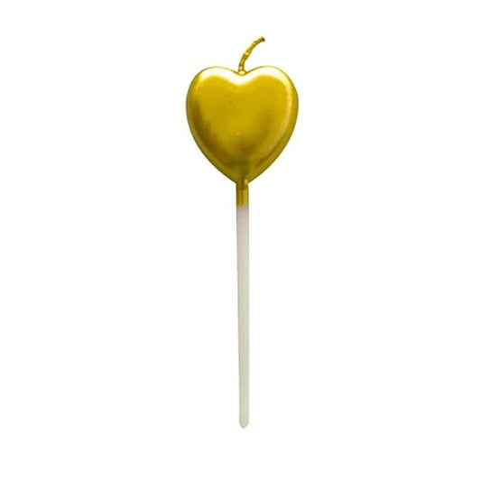 Lumânare De Tort În Formă De Inimă, Finisaj Lucios Cu Suport Pentru Fixare, Parafină, 8.5 x 3 cm, Auriu