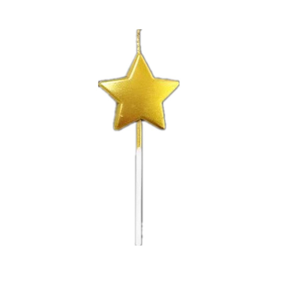 Lumanare de Tort in Forma de Steluta, Decorativa cu Finisaj Lucios, Parafina cu Suport, 8.5 x 3.2 cm, Auriu