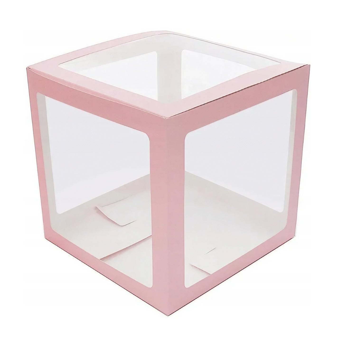 Set 4 Cutii pentru Baloane, Cuburi Decorative Transparente, Model Scris Love, Tematica Iubire, Plastic și Carton, 30 x 30 cm, Contur Roz