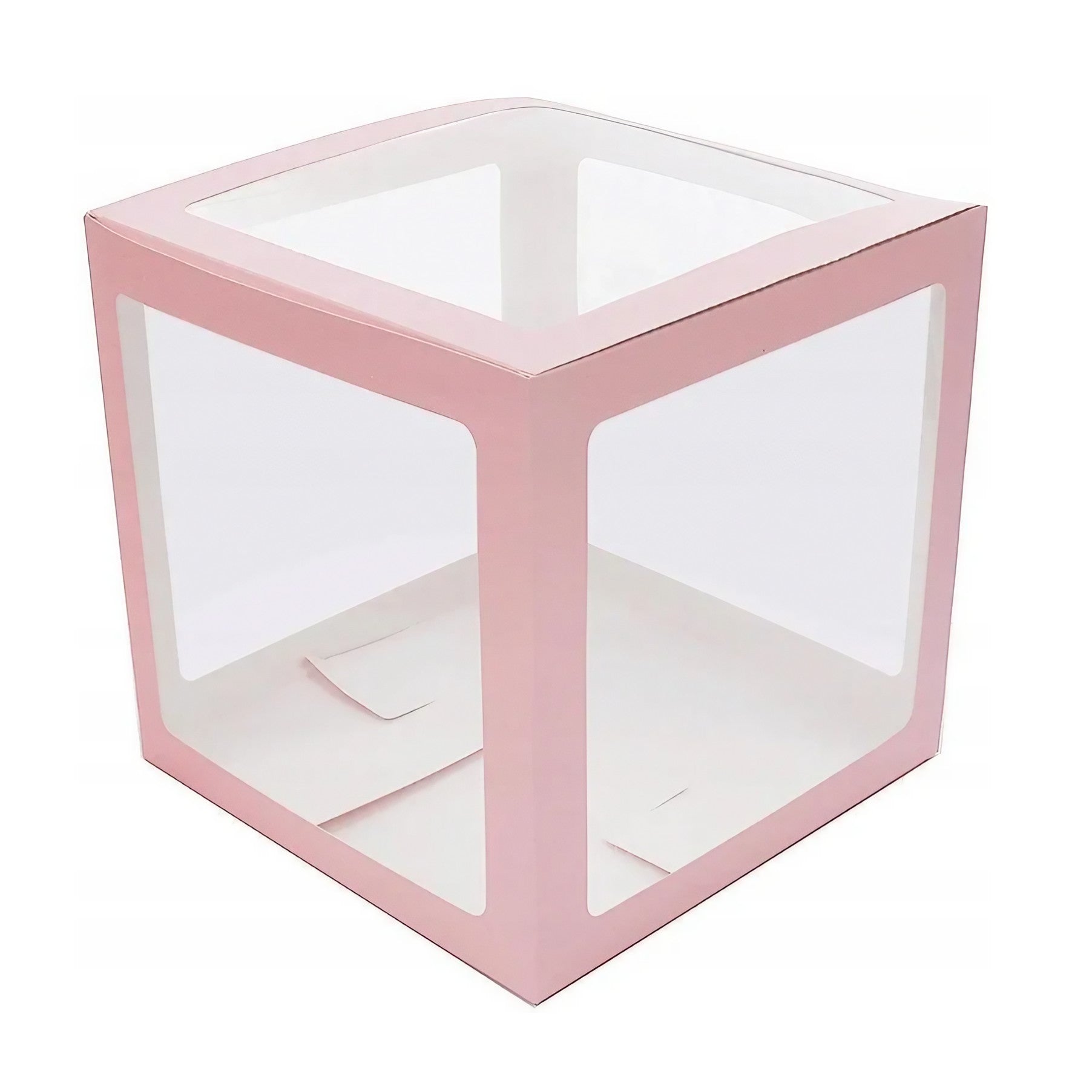 Set 4 Cutii pentru Baloane, Cuburi Decorative Transparente, Model Scris Love, Tematica Iubire, Plastic și Carton, 30 x 30 cm, Contur Roz