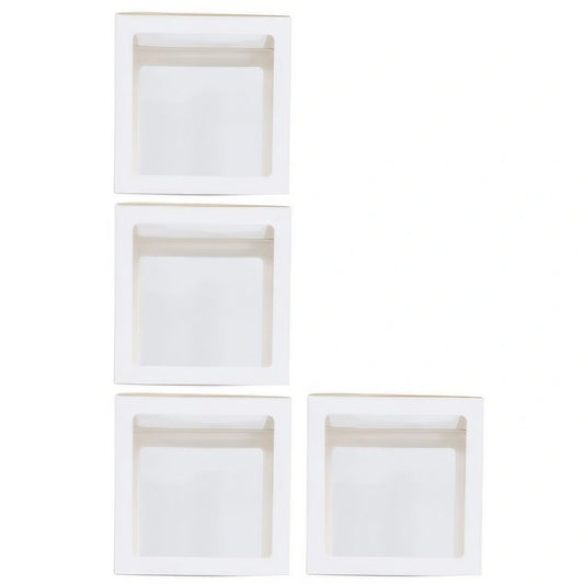 Set 4 Cutii pentru Baloane, Cuburi Decorative pentru Petrecere și Aniversare, Carton și Plastic, 30 x 30 cm, Transparente cu Contur Alb