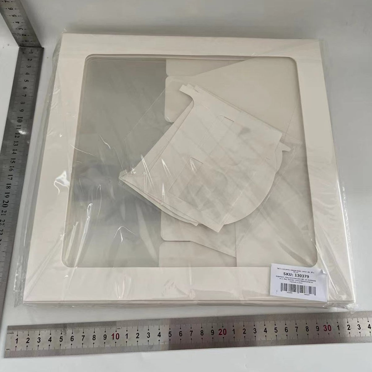 Set 5 Cutii pentru Baloane, Cuburi Decorative pentru Nunta, Model Scris Bride, Carton si Plastic, 30 x 30 cm, Transparente cu Contur Alb