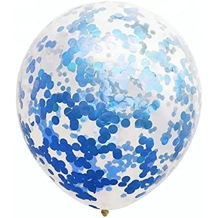Set 10 Baloane Party Confetti, Decoratiuni Petrecere din Latex Biodegradabil, Compatibile Aer sau Heliu, 25 cm, 5 Albastre si 5 Transparente cu Confetti Albastre