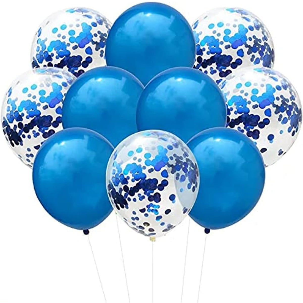 Set 10 Baloane Party Confetti, Decoratiuni Petrecere din Latex Biodegradabil, Compatibile Aer sau Heliu, 25 cm, 5 Albastre si 5 Transparente cu Confetti Albastre