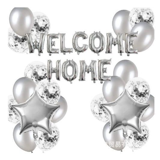Set Decorativ Baloane Welcome Home, Baloane Latex și Folie Aluminiu, Formă Stea, Accesorii Petrecere, Argintiu, 22 Piese
