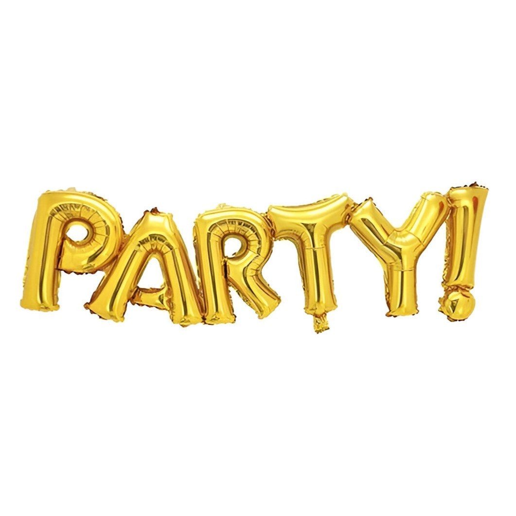 Set Baloane Party din Folie Metalizată, Litere Unite, Umflare Aer sau Heliu, include Pai, 60x125 cm, Auriu