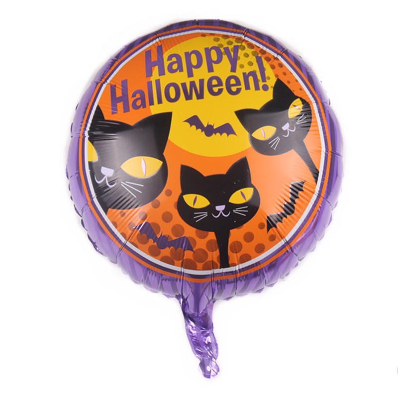 Set 5 Baloane Halloween din Folie Metalizata, Decoratiuni Petrecere Tematica, Figurina Pisica Neagra 65x49 cm, Stelute si Cercuri 45 cm, Umflare Aer sau Heliu, Negru