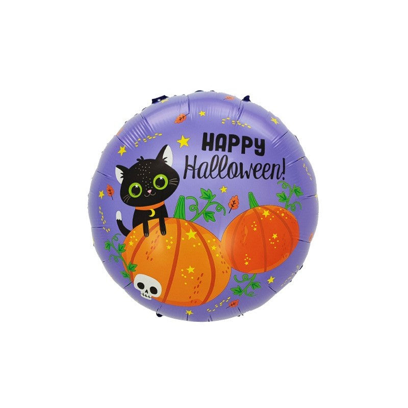 Set 5 Baloane Halloween din Folie Metalizata, Figurina Dovleac si Pisica, Umflare Aer sau Heliu, Multicolor, 84x69 cm si 45 cm