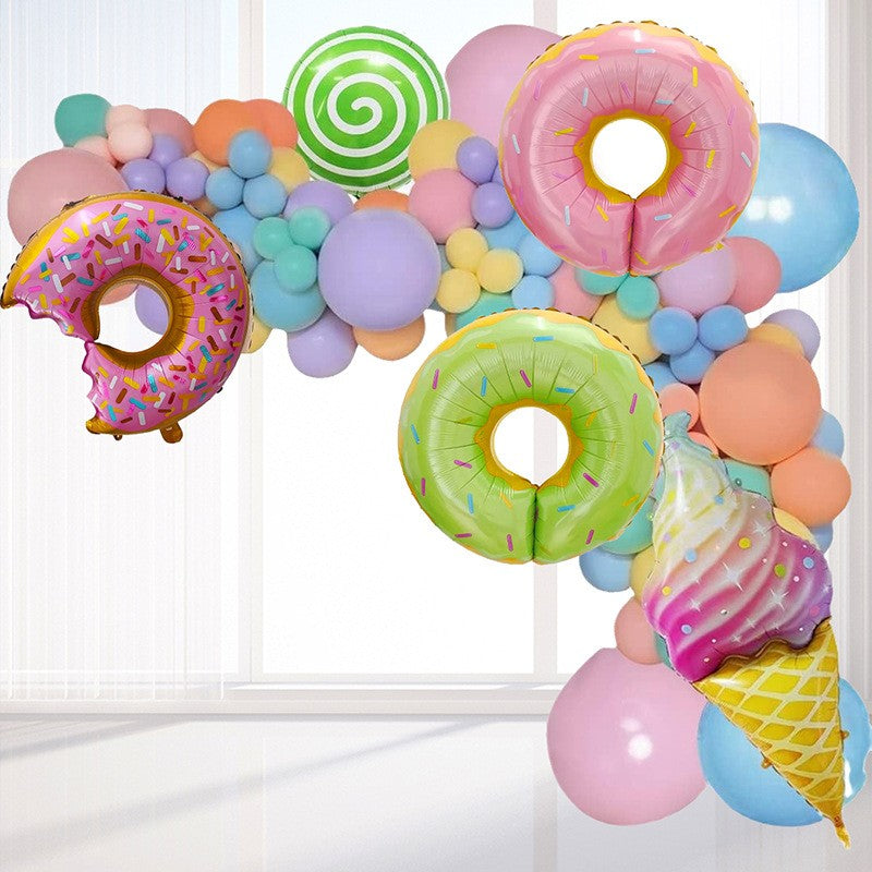 Set 124 Baloane Petrecere, Arcade Model Candy si Dulciuri, Decoratiuni Evenimente, Latex si Folie Aluminiu, Multicolor, Mix Marimi 12.5-80 cm