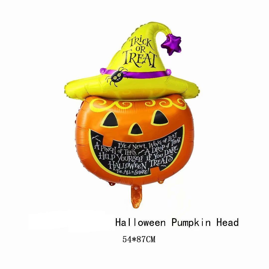 Set 5 Baloane Halloween din Folie Metalizata, Decoratiuni Petrecere cu Umflare Aer sau Heliu, Figurina Dovleac 54x87 cm, 2 Stelute, 2 Baloane Rotunde 45 cm, Multicolor