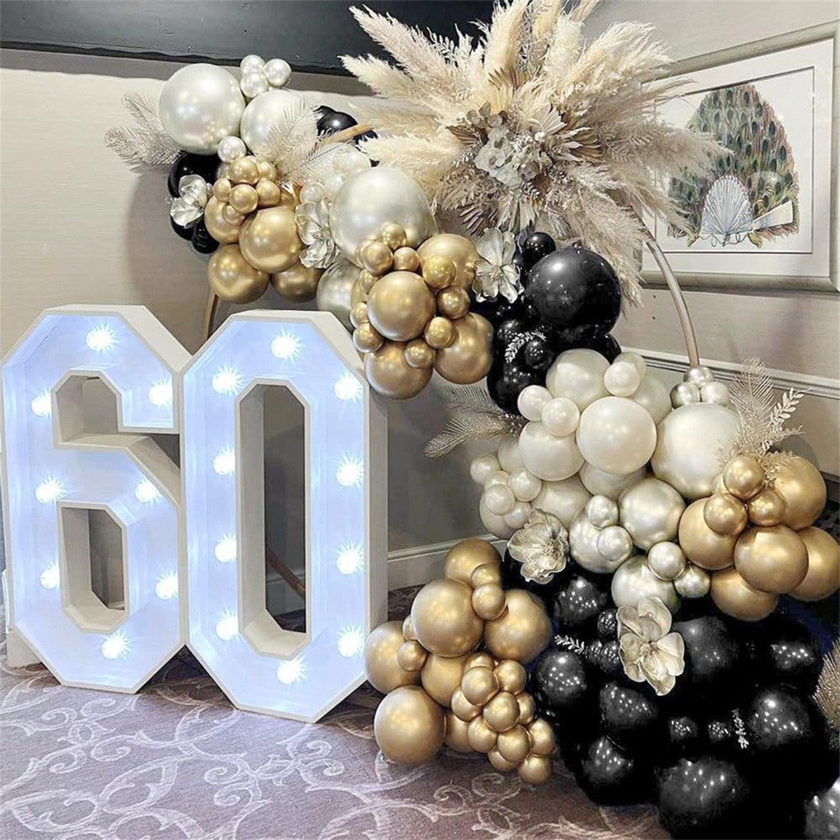 Set 163 Baloane Pentru Arcada si Petrecere, Decoratiuni Aniversari si Evenimente, Latex Rezistent, 12 cm, 30 cm, 45 cm, Negru, Auriu, Alb