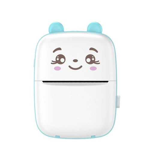 Mini Imprimanta Foto Portabila, Imprimanta Termica Bluetooth Fara Cerneala, Model Ursulet, Rezolutie 200 DPI, Acumulator 1000 mAh, Incarcare USB, Material ABS, 12 x 9 x 5 cm, Alb Albastru