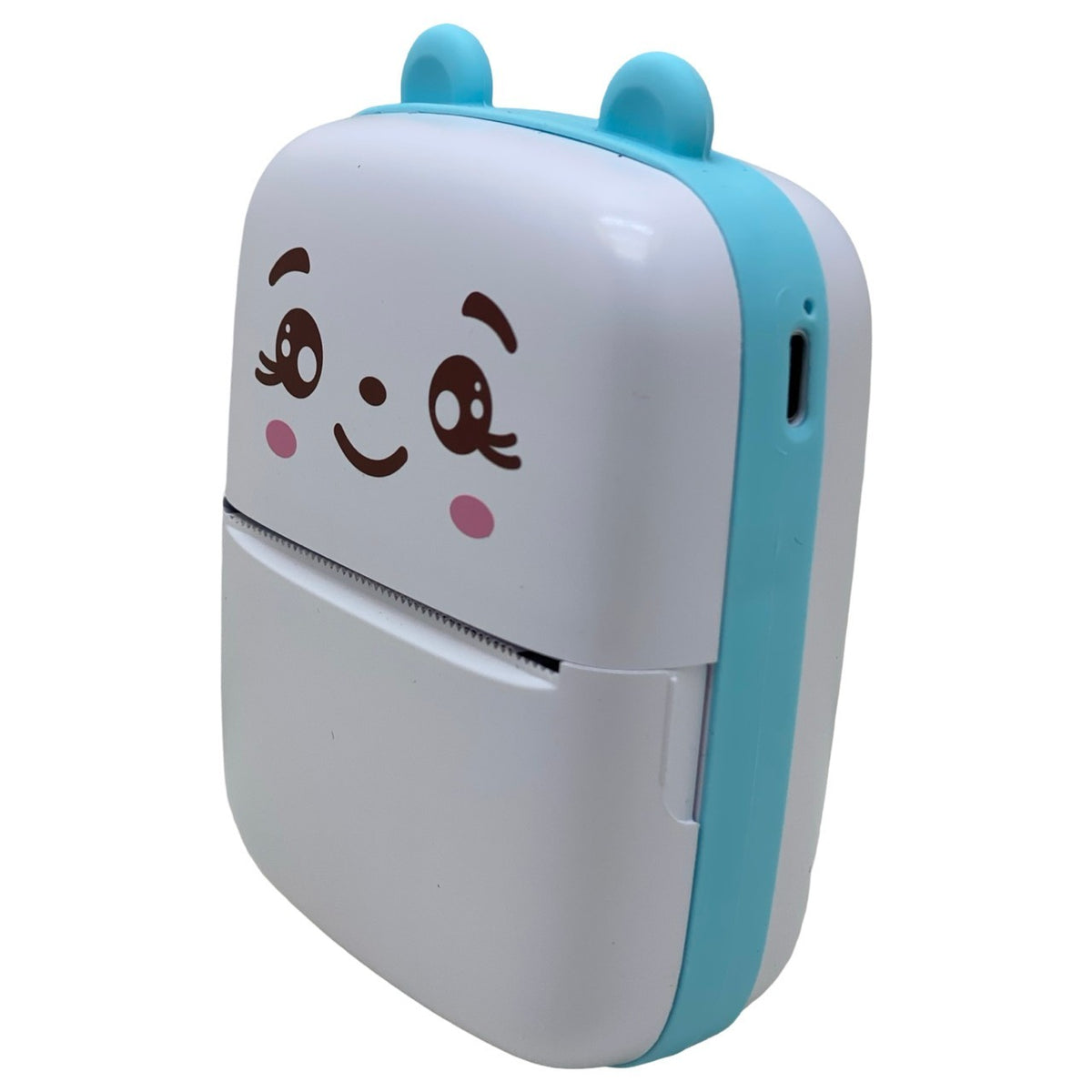 Mini Imprimanta Foto Portabila, Imprimanta Termica Bluetooth Fara Cerneala, Model Ursulet, Rezolutie 200 DPI, Acumulator 1000 mAh, Incarcare USB, Material ABS, 12 x 9 x 5 cm, Alb Albastru