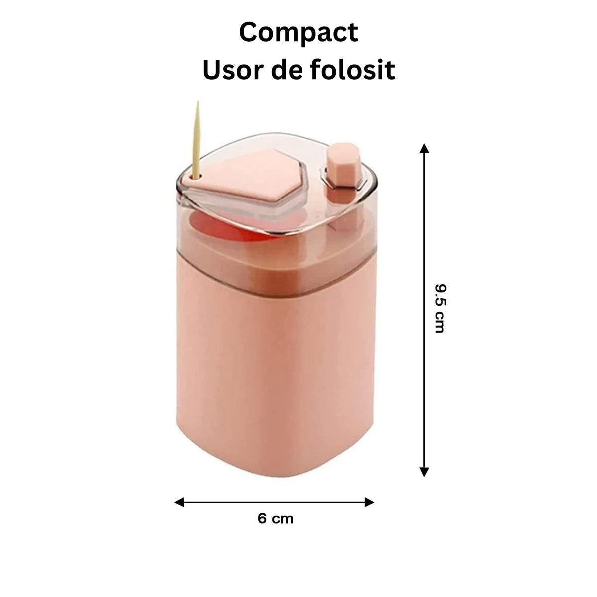 Suport Scobitori Automat cu Buton si Capac, Dispenser Igienic pentru Masa, Plastic PP, 9.5x6 cm, Roz