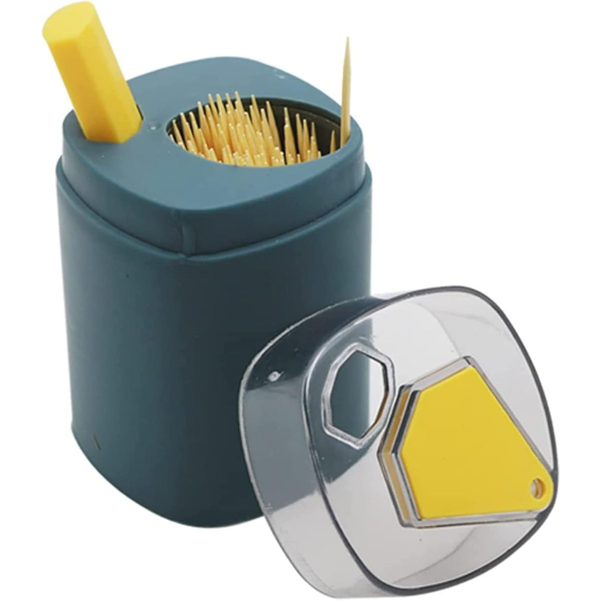 Suport Scobitori Automat cu Buton si Capac, Dispenser Igienic pentru Masa, Plastic PP, 9.5x6 cm, Albastru