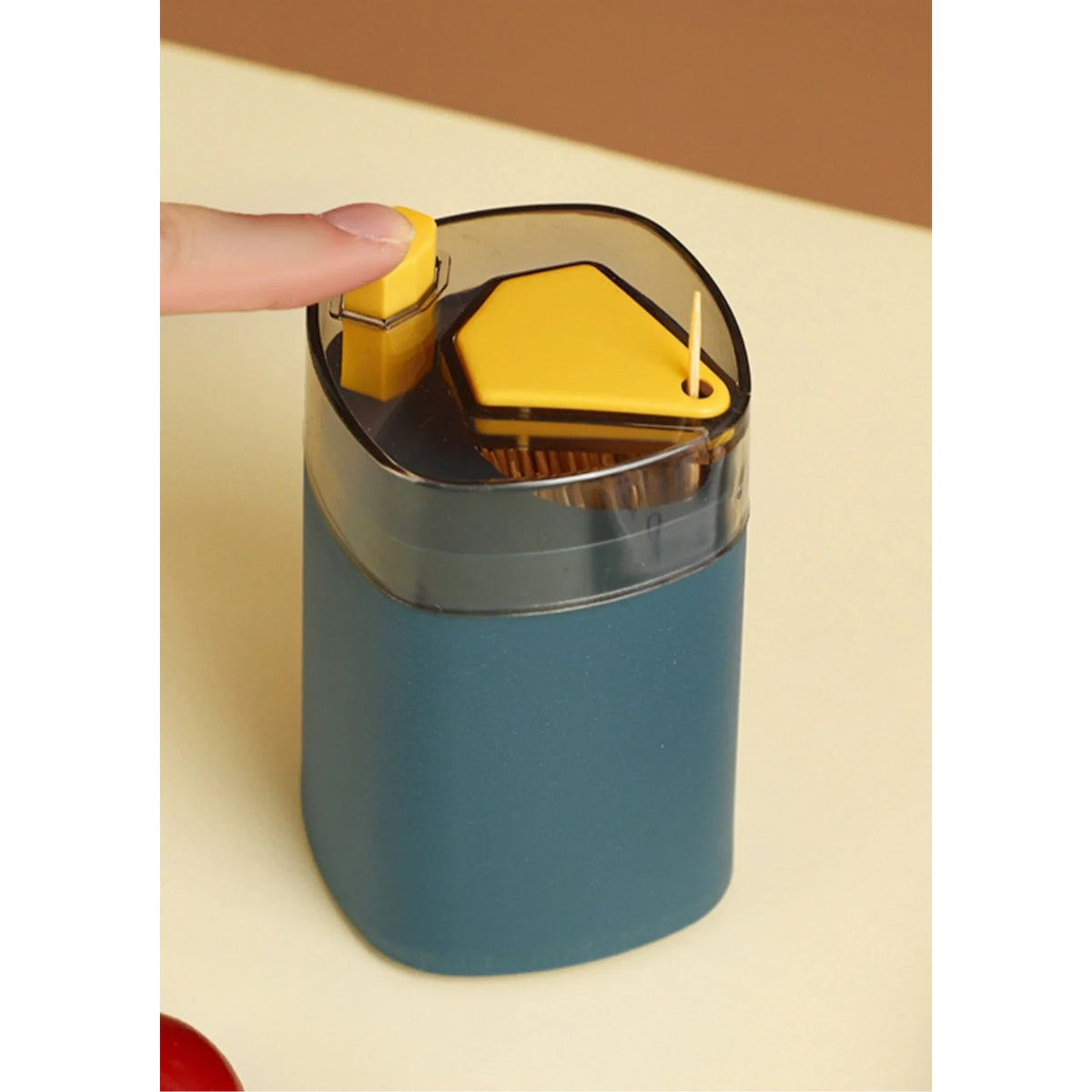 Suport Scobitori Automat cu Buton si Capac, Dispenser Igienic pentru Masa, Plastic PP, 9.5x6 cm, Albastru