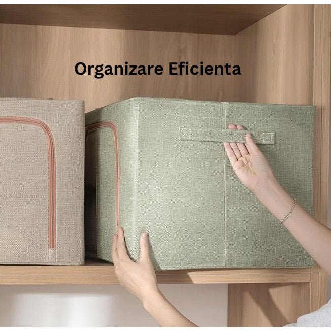 Cutie de Depozitare Pliabila, Organizator Haine cu Cadru Metalic si Fereastra, Material Textil, Capacitate 66 L, 50x40x33 cm, Verde