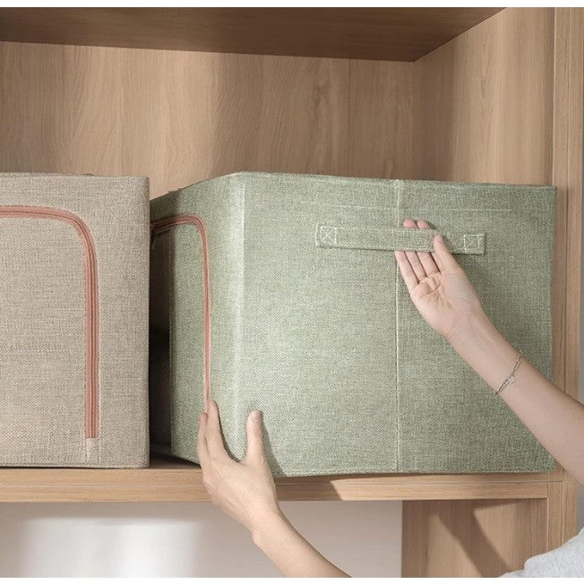 Cutie de Depozitare Pliabila, Organizator Haine cu Cadru Metalic si Fereastra, Material Textil, Capacitate 66 L, 50x40x33 cm, Verde