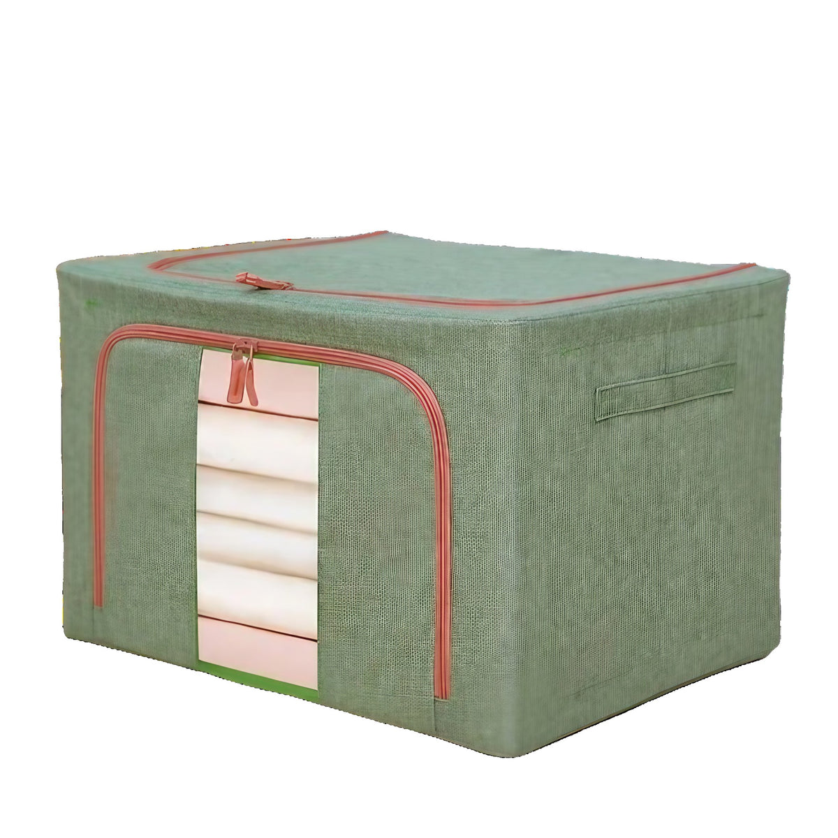 Cutie de Depozitare Pliabila, Organizator Haine cu Cadru Metalic si Fereastra, Material Textil, Capacitate 66 L, 50x40x33 cm, Verde
