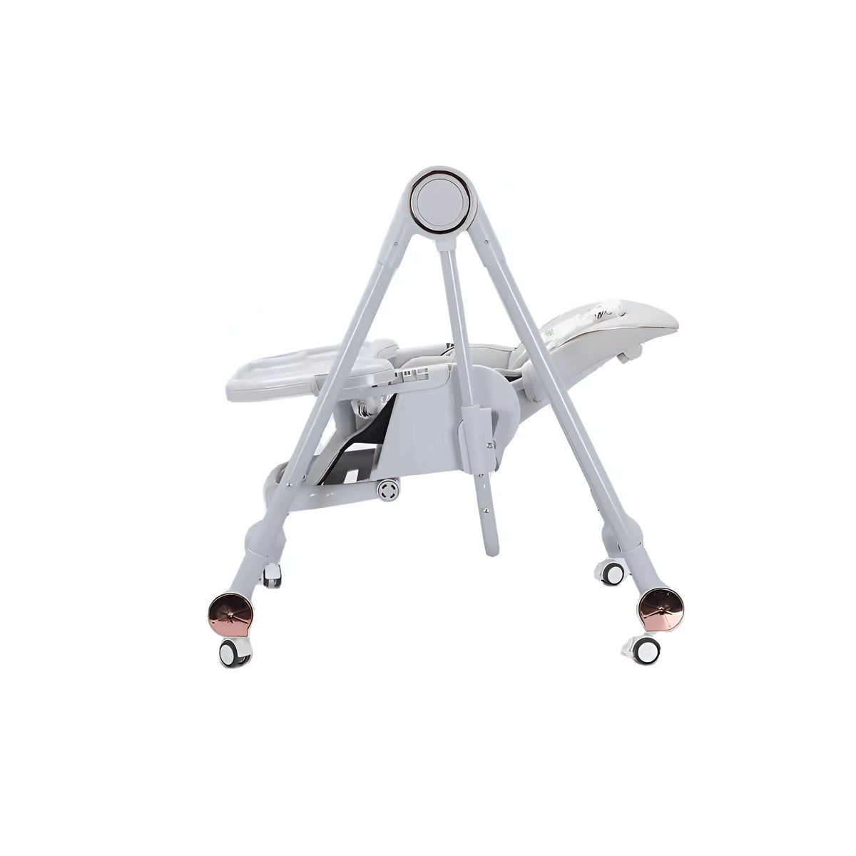Scaun de Masa pentru Bebelusi si Copii 2 in 1, Multifunctional cu Functie Balansoar, Spatar si Inaltime Reglabil, Centura in 5 Puncte, Tavita Dubla Detasabila, Pliabil, Roti cu Blocare, Gri