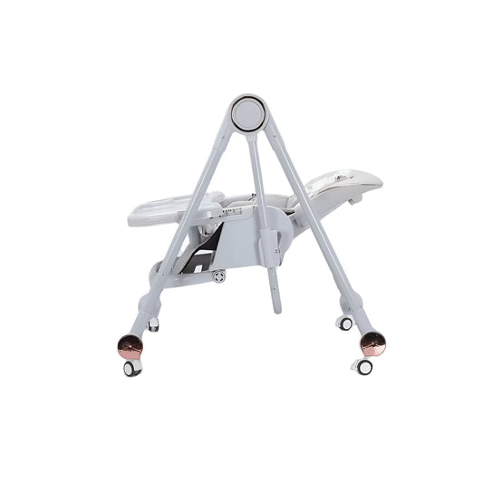 Scaun de Masa pentru Bebelusi si Copii 2 in 1, Multifunctional cu Functie Balansoar, Spatar si Inaltime Reglabil, Centura in 5 Puncte, Tavita Dubla Detasabila, Pliabil, Roti cu Blocare, Gri