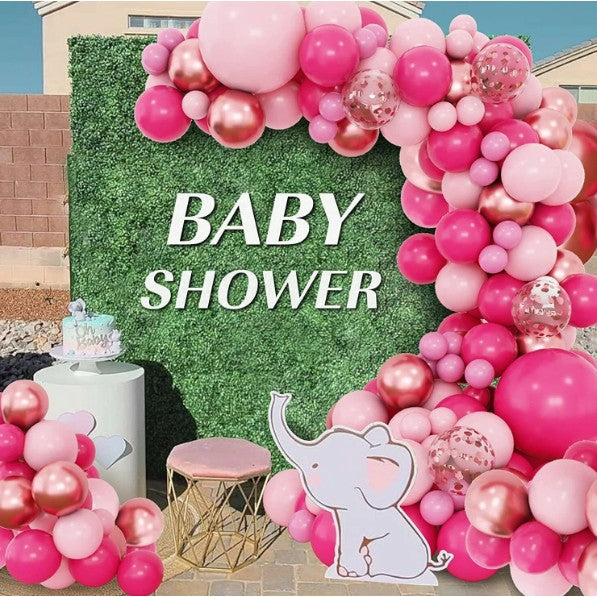 Set 126 Baloane din Latex pentru Arcada si Decor Petrecere, Kit Ghirlanda Biodegradabila, Mix Dimensiuni 12-45 cm, Roz, Roz Pal si Auriu, 126 Piese